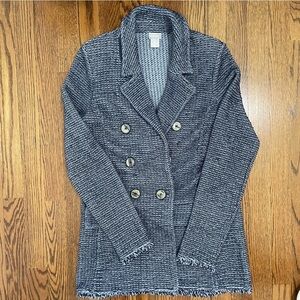 Chico's Short Trench Style Jacket Navy Blue Fringe Hem Size 0/Small